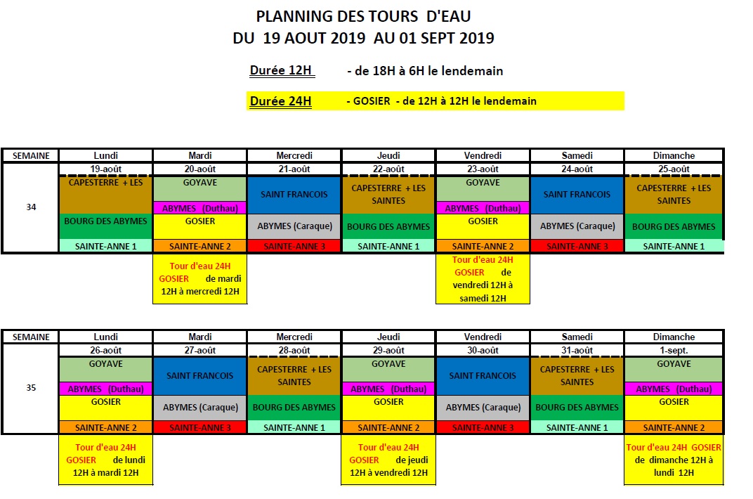 planning tour d'eau guadeloupe